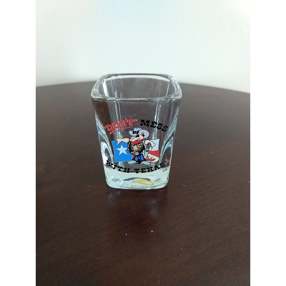 Don't Mess With Texas Square Vintage Shot Glass Clear Barware Collectible